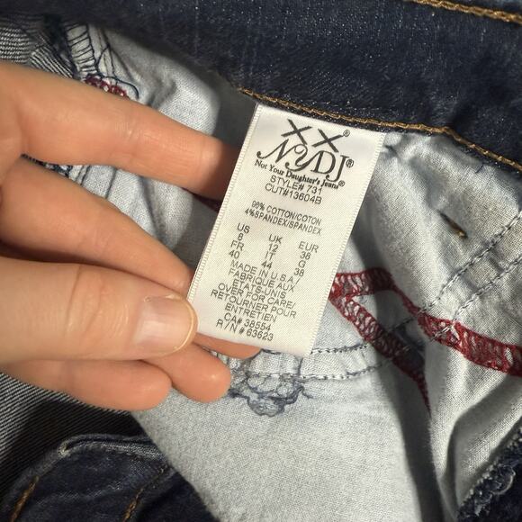 NYDJ Jeans Womens Sz 8 28x27 Straight Mid Rise Blue Stretch Denim Made In USA - Picture 13 of 15